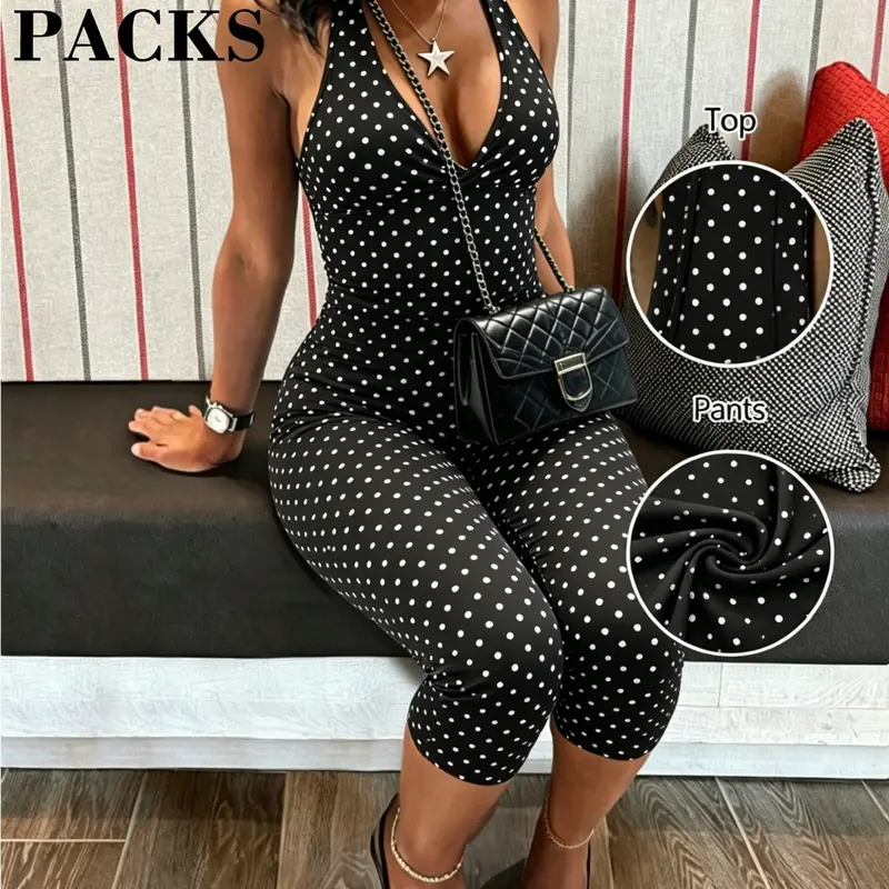 Women's Y2K Retro Polka Dot Tank Top Set, Casual Fitted Style, Versatile for Wear, Campus, Outing, Dating, Home, Two Piece Set Women