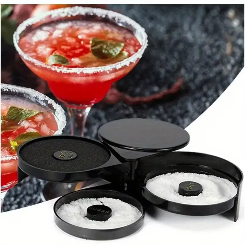3-Tier Cocktail Glass Edging Tool for Salt, Plastic Margarita Salt Rimmer Set, Bartender Kit with Stackable Containers for Margaritas, Martinis & Summer Parties - Perfect for Home Bars, BBQs & Outdoor Entertaining, Party Drink Garnish, Compact Design