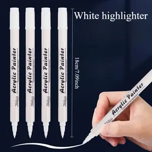 Acrylic Painter White Highlighter Markers - 4pcs Waterproof Fast-Dry DIY Art Supplies for Students Artists Drawing Tools Durable Ink 18cm Length