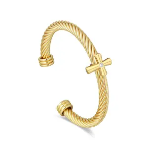 Aprilery Viral Trendy Twisted Rope Cuff Bracelet with Cross Charm & Sparkle Detail Bold Textured Design for Women Daily Wear Parties Dates Gifting Eye-Catching Fashion Accessory