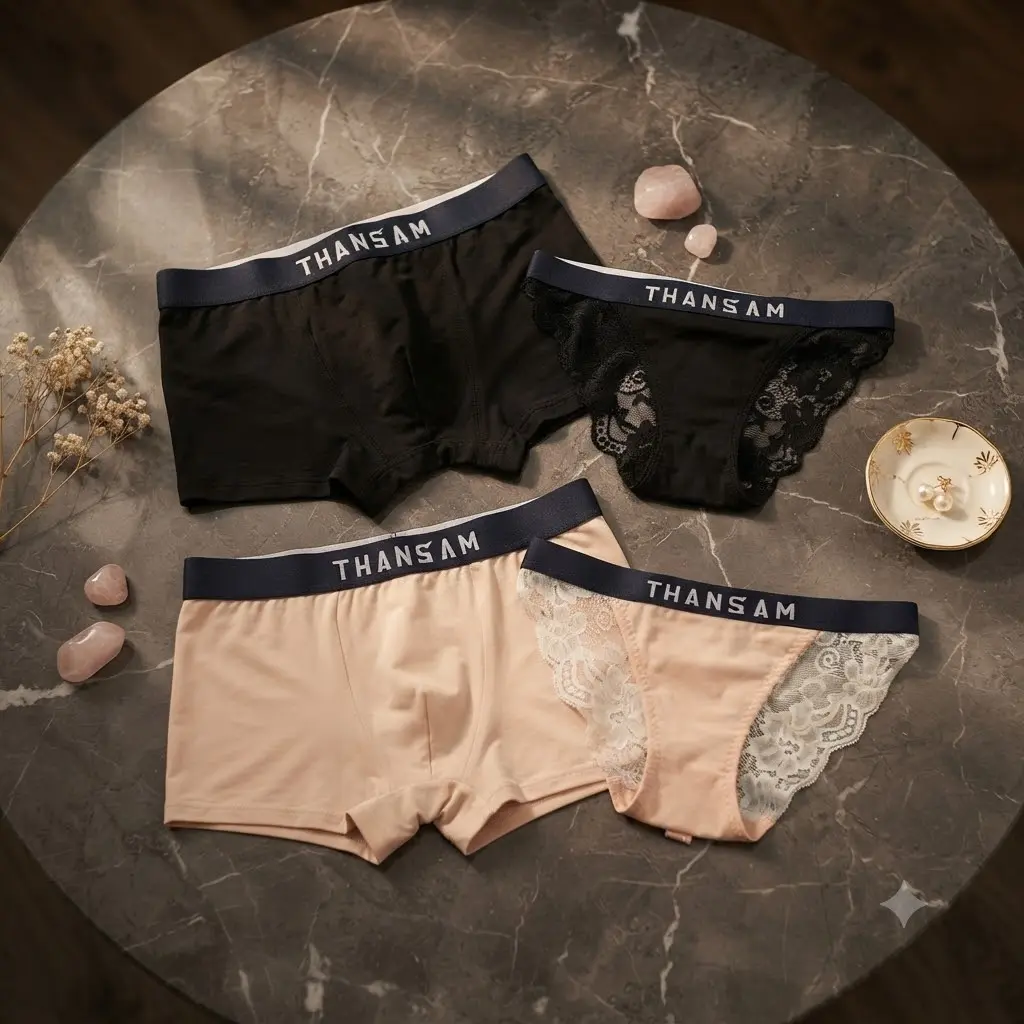 Cozy Couple Matching Underwear Set – Cute Heart Motif, Ultra-Soft & Breathable Ruffle Panties & Boxers