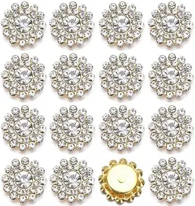 100PCS 14MM Sew on Rhinestones Gems, Flower Gold Claw Rhinestones Glass Crystals Jewelry for Crafting Sewing Clothes Dresses Shoes Belt Decoration Accessories (White)