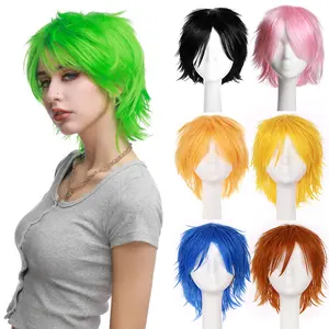 Unisex Anime Cosplay Wigs 12 Inch 30cm Short Hair Synthetic Wigs With Fringe Bangs For Role Playing Anime Cosplay Halloween Fancy Dress Party