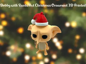 Dobby the Elf with Santa Hat Christmas Ornament 3D Printed