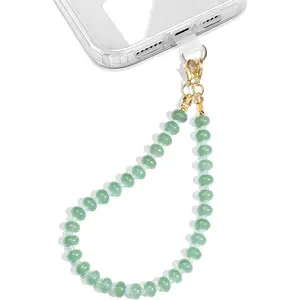 Stone Beaded Phone Wrist Strap for Women - Detachable Chain Wristlet, Durable 304 Stainless Steel Core (Green Aventurine)