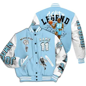 Legend Blue Varsity Jacket Unisex, Sneaker Match Streetwear, Custom Graphic Bomber Coat, Trendy Gift Idea