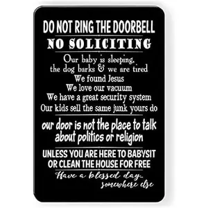Funny No Soliciting Sign, Metal Warning Tin Signs, Do not Ring the Doorbell, Yard Sign Garage Farm Garden Wall Decor Sign Plaque Outdoor for Home Fence 8 X 12 Inches