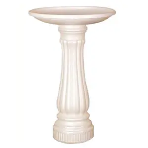 212 MAIN Round Resin Bird Bath - White, Weatherproof, Round Shape, Stability Base, 17x17x25 in