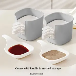 14-Piece Dipping Sauce Plate & Storage Holder Combo Set, complete condiment serving kit with 12 mini soy vinegar dishes and 2 organizer stands, space-saving tabletop kitchen utensils, large-capacity spice tray for home kitchens, hot pot, BBQ, family dinne