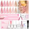 Beetles Tipex Instant Apex Nail Extension Tips Kit - with Jelly Gel Polish Base Gel Top Coat Cuticle Oil Almond Shape Thick Acrylic Nail Flat Nails Manicure Gel press ons Nail Art DIY Nails Art  Nail Glue Spring Nail Valentine Gift Flower