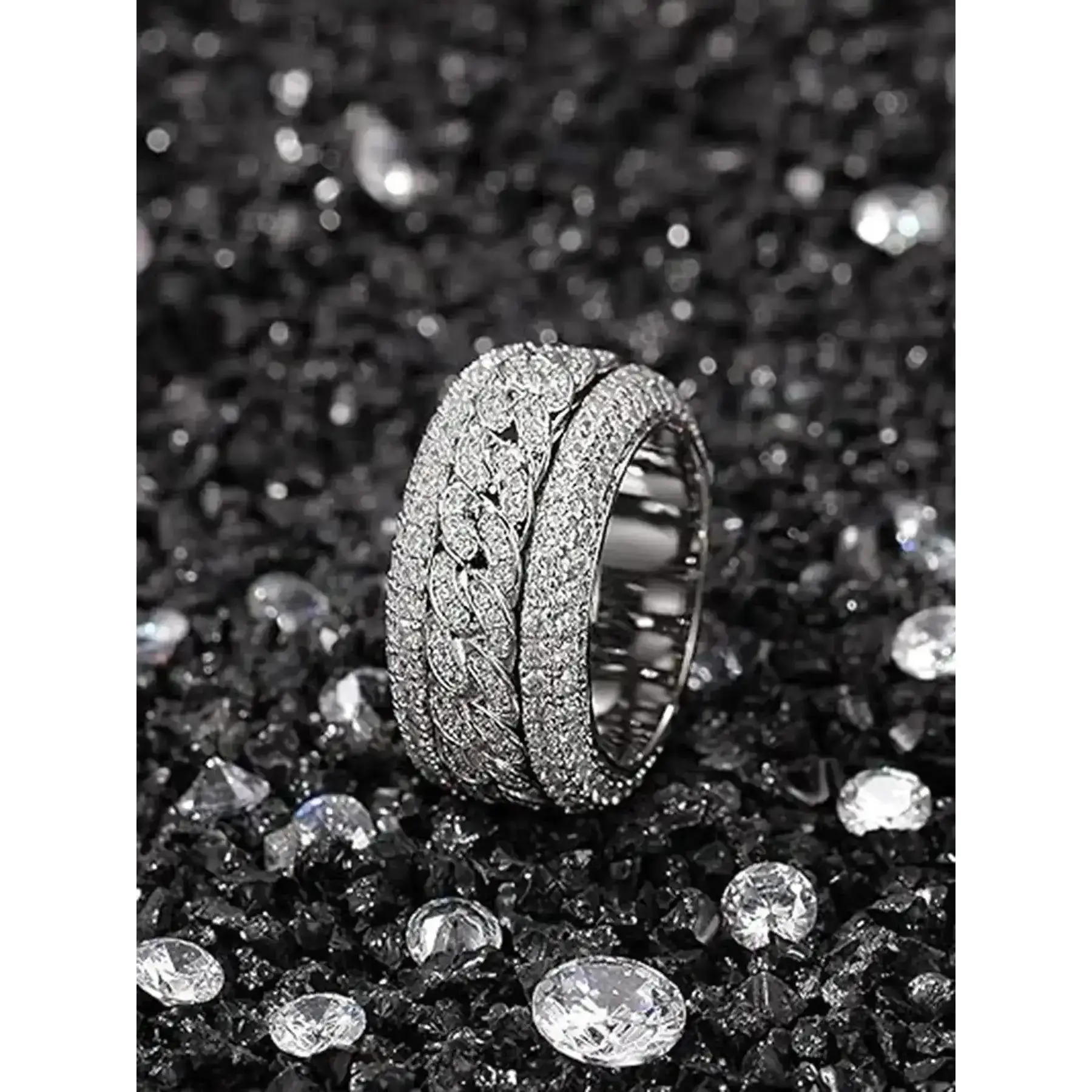 Fashion Hip-Hop Rock Ring, Fashion Stackable Rings, Sparkling Rings, Diamond Rotating Stress-Relieving Cuban Ring, Pure Gold Plated Copper Material, 3A Grade Cubic Zirconia, Gender-Neutral, Gold and Silver Color, Rings