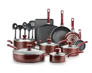T-fal Easy Care, 20 Piece Non-Stick Pots and Pans Cookware Set, Red