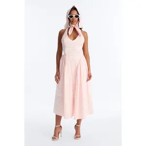 Mara Corset Gingham Midi Dress - Pink/combo