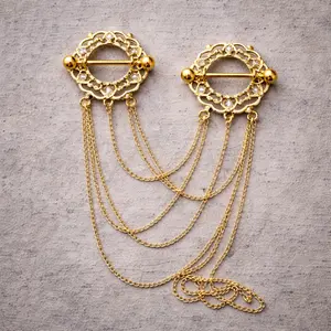 Gold Plated Triple Chain Floral Nipple Shields