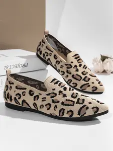 Women's Loafers, Pointed Toe Slip-On Flat Shoes, Leopard Print Mesh Breathable Comfortable Sole, Office Casual Shopping Footwear, Leopard Flats