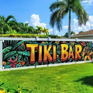 1pc, Hawaiian Tiki Bar Banner Hello Summer Tropical Theme Party Supplies Decor 118 x 20 inch Hawaiian Party Backdrop Decorations Photo Booth Props