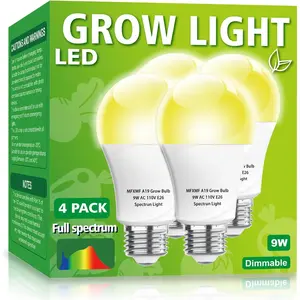 4 Pack LED Grow Light Bulb A19 Bulb, Full Spectrum  Light Bulb, 9W E26 Grow Bulb Replace up to 80W, Grow Light for Indoor , , Greenhouse, Indore Garden, Hydroponic