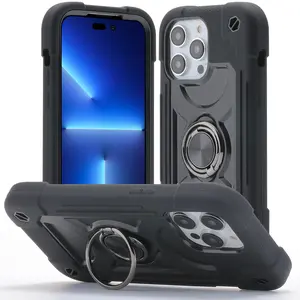 3-in-1 Phone Case with Ring, 1 Count Dual Finger Ring Stand Phone Case, Anti-drop Shockproof Phone Protective Cover for iPhone 15 14 13 12 Pro Max