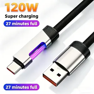 120w Super Fast Charge Type-C Data Cable, RGB Gradient Rainbow Light Strip, Aurora Full Compatibility, Huawei Honor Xiaomi Flash Charging