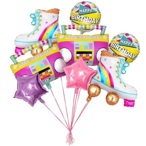 Rainbow Roller Skate Balloons8 Pcs Retro 80s-90s Party Props for Back to the 80s-90s Theme