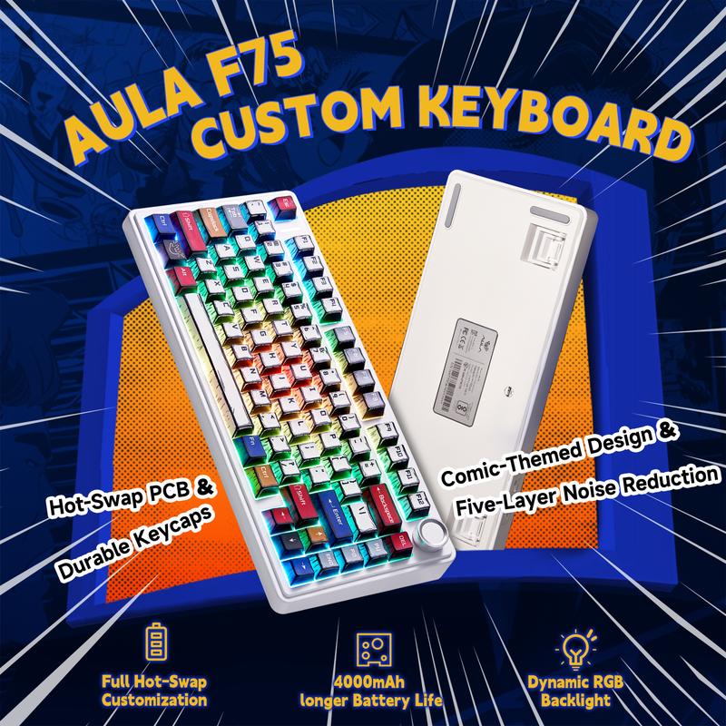 Aula F99PRO/F99/F75/F106PRO Wireless Gaming Keyboard with 8000mAh Battery, Hot Swappable Creamy Keyboard, 2.4GHz/Type-C/BT5.0 ( Graywood & Vector switches & Reaper Switch&Blaze Switch)