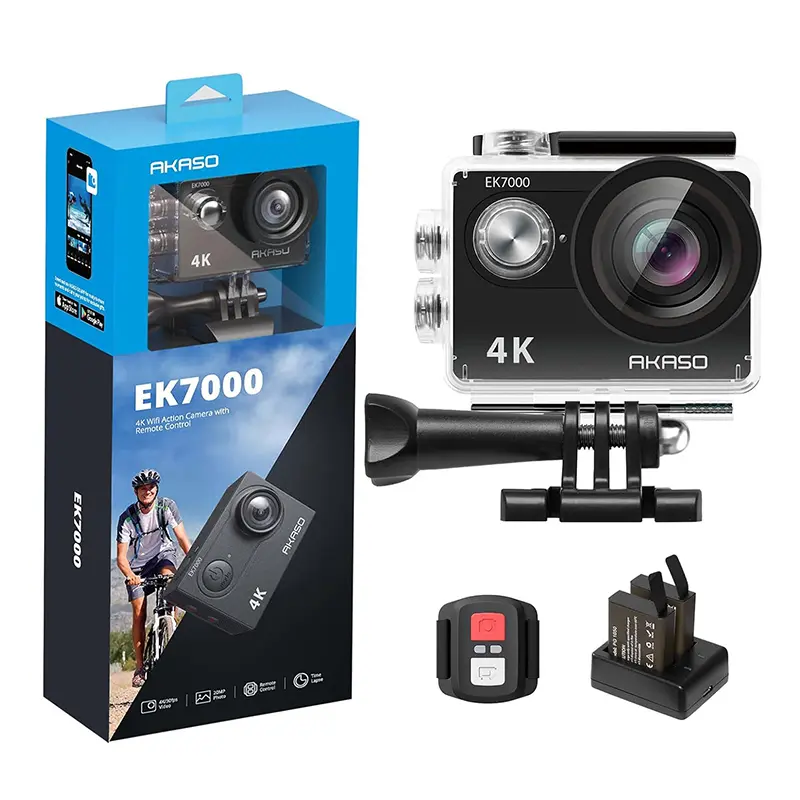 AKASO Action Camera EK7000 4K 20MP Summer Water Sports Underwater Waterproof Camera Fishing Camera Wide Angle Family Trip Accessories Selfie Vlogging Camera Recording Daily life Outdoor Sports Motorcycle, Birthday Gift