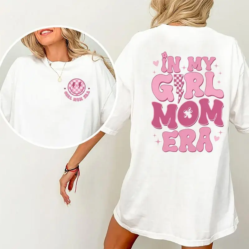 In My Girl Mama Era Shirt, Gifts For Mom, Comfy Fabric T-shirts For Daily Wear, Mom Cotton Casual Tee Womenswear Short Sleeve, Girl Mama Outfits, New Mom Gift, Gift Shirt For Mom, Girl Mama Graphic Printed Shirt Comfort Fit