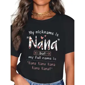 NANA Letter Pattern Print - Casual Round Neck Design, Comfortable for All Seasons, Fitted Style.