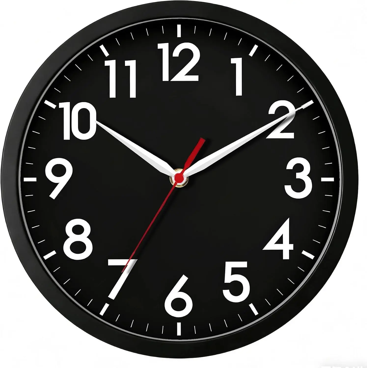 8 Inch Wall Clock, Silent Battery Operated Analog Clock, Black