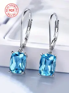 S925 Sterling Silver Elegant Square Shaped Artificial Zircon Decorated Earrings, Fashion Jewelry for Party, Daily Clothing Decor, Trendy All-match & Exquisite Jewelry for Birthday Gift