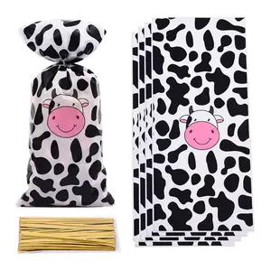 100count Cow Cellophane Bags Baby Shower Candy Bags Gift Bags Treat Bags Cow Goodie Bags with Twist Ties for Farm Themed Birthday