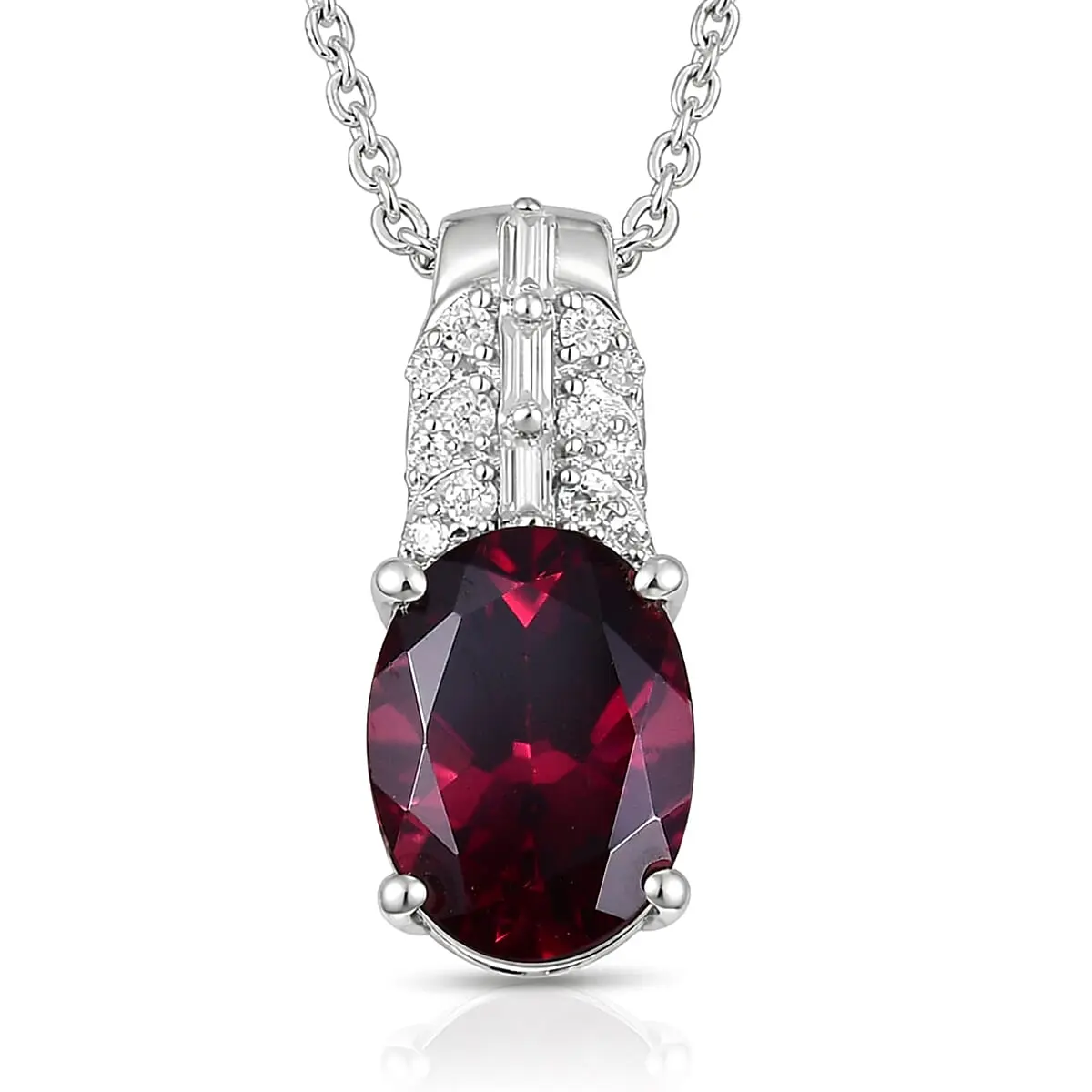 D'Joy Orissa Rhodolite Garnet and Moissanite 2.30 ctw Pendant Necklace in Rhodium Over Sterling Silver 20 Inches