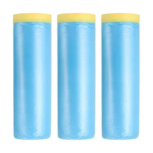 Pre-Taped Masking Film, 4.9ft x 66ft Drop Cloth with Medium-Tack Painters Tape for Painting Spraying Protection Blue Film 3Pcs