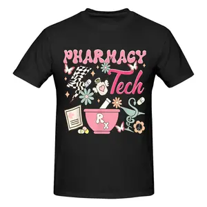 Fashion T-Shirt Vintage Pharmacy Technician Pharmacist Flower T-Shirt Cotton Fabric