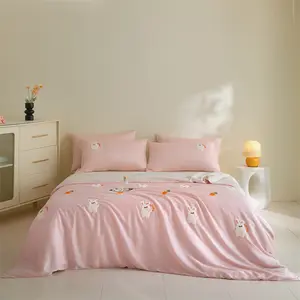 3pcs Animal Embroidered Rabbit Bedding Set, Includes 1 Fitted Sheet and 2 Pillowcases, Soft Breathable Fabric, Breathable Duvet Set
