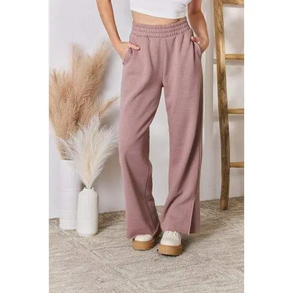 Mauve High Waist Slit Wide Leg pants