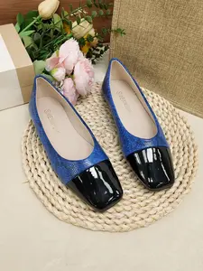Vintage Colorblock Square Toe Flat Shoes, Snake Skin Patent Leather Patch Soft Sole Comfortable Commute Dating Women's Shoes