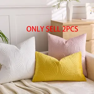 2 Piece Velvet Plush Decorative Pillow Covers, Geometric Quilted Pillow Cases, Soft Solid Color Rectangular Cushion Covers 45x45cm, No Core Included