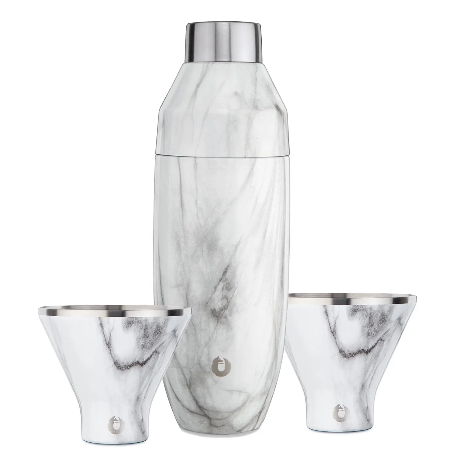 Stainless Steel Cocktail Shaker and Martini Glass Barware Set, Marble