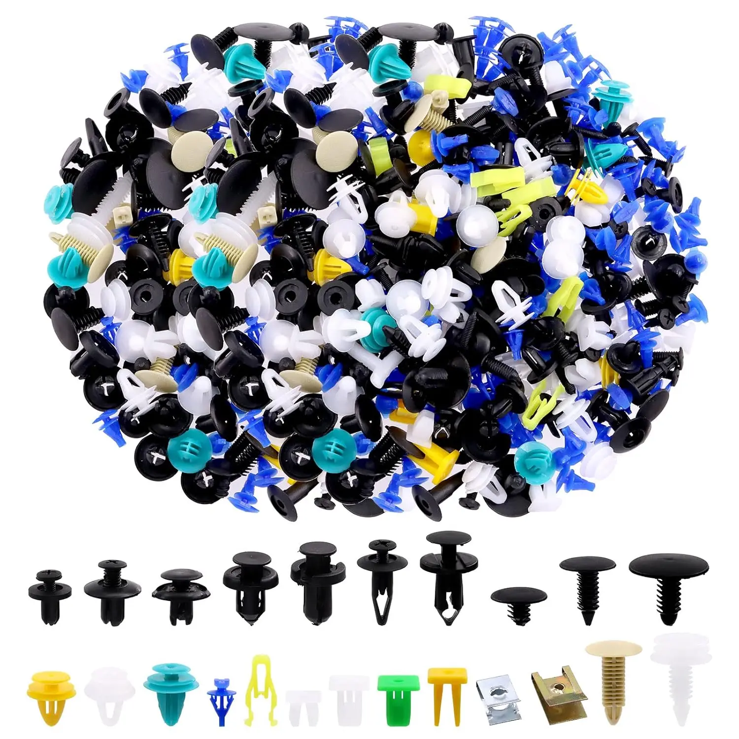 500Pcs 23 Different Types Sturdy Anti-Corrosion Mixed Nylon Auto Retainer Fastener Rivets Push Clips Set, Rivet Trim Tools for Car Bumper Fender Trim Panel, Firmly Holding Men's Car Repair Tools Compatible with GM Ford Toyota Honda & More