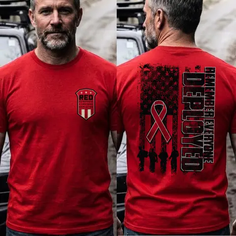 RED Friday Shirt Remember Everyone Deployed Shirt Military Support Graphic Tee Tactical Veteran American Flag Mens Red Shirt