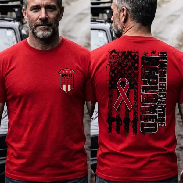 RED Friday Shirt Remember Everyone Deployed Shirt Military Support Graphic Tee Tactical Veteran American Flag Mens Red Shirt