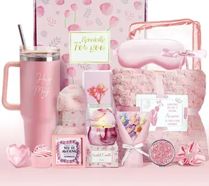 15PCS Birthday Gifts for Women, Relaxing Spa Basket With Luxury Flannel Blanket and 40 oz Tumbler - Care Package for Her, Mom, Wife, Friends - Valentine's, Mother's Day, Christmas