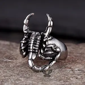 GTHIC Vintage Scorpion Stainless Steel Ring for Men Women Daily Wear Fashion Animal Jewelry Accessories
