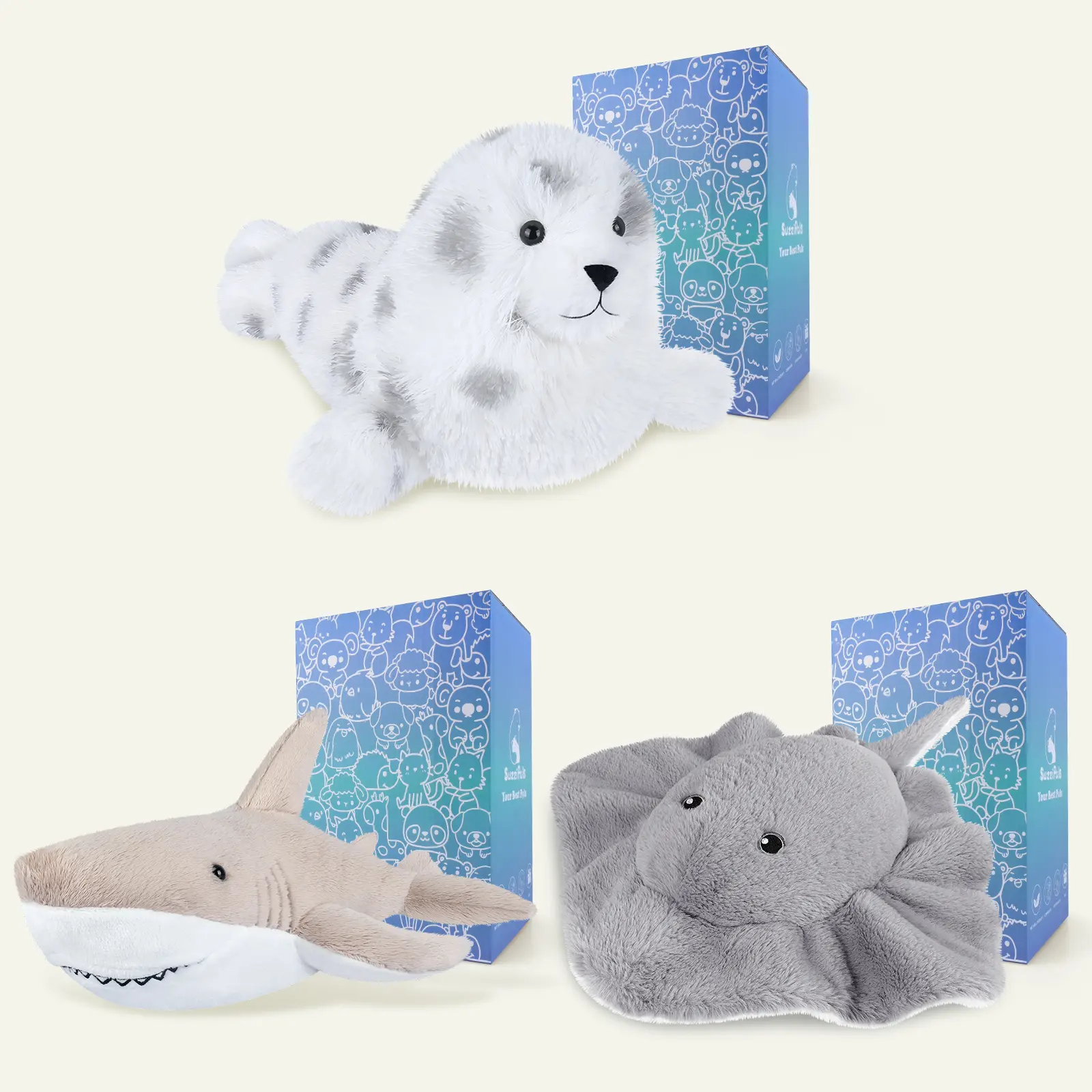<Ocean Bundle> 3-Piece Polyester Microwave-Safe Heatable-Coolable Weighted Plush Heat Patches, Lavender-Scented, Family Pain Relief Aid, Nap Essential, Best Friend Gift Idea