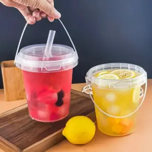 6-piece set of 500ml disposable plastic beverage containers with handles, lids, and straws; transparent fruit tea/bubble tea cups; suitable for takeout; food-grade PP portable juice containers; Plastic Clear Cups