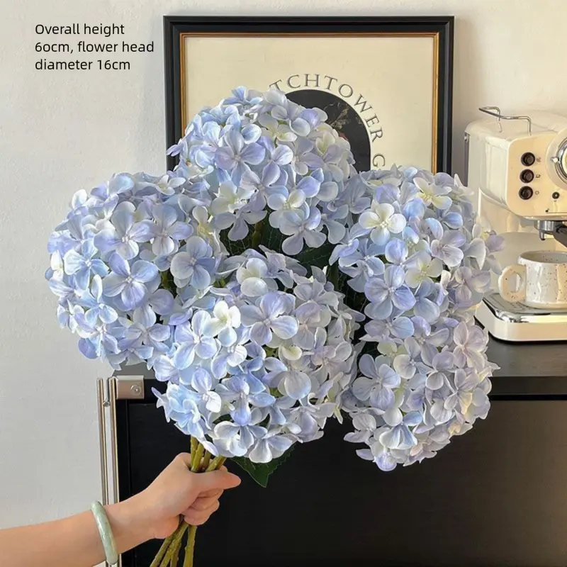 5 light blue hydrangea stems