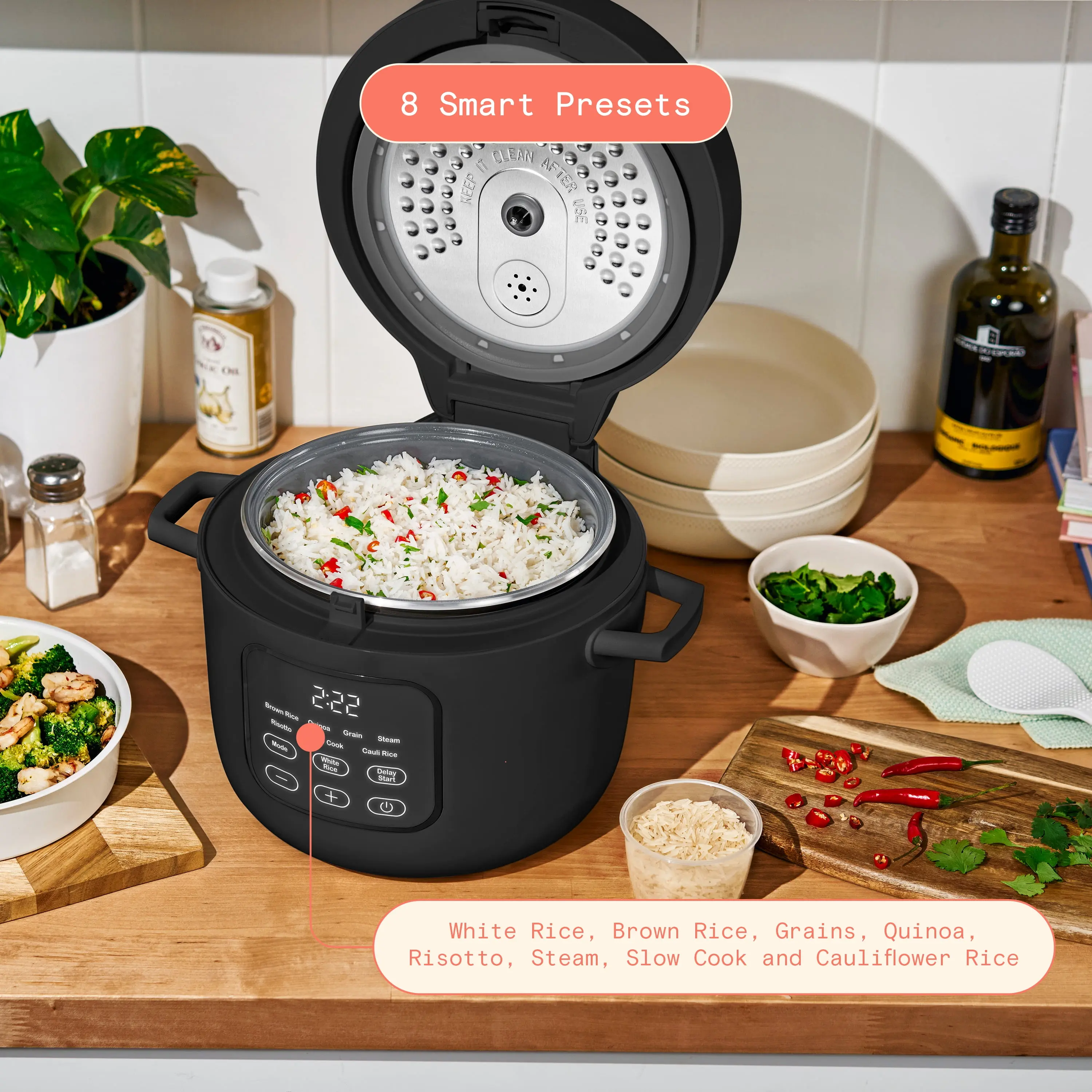 Electric Rice Cooker, 14-Cup Cooked & 6-Cup Uncooked Capacity with Ceramic Nonstick Coating, For Family Meals Rice & Grains, Rice Cooker Grain Cooker Kitchen Appliance Black Sesame