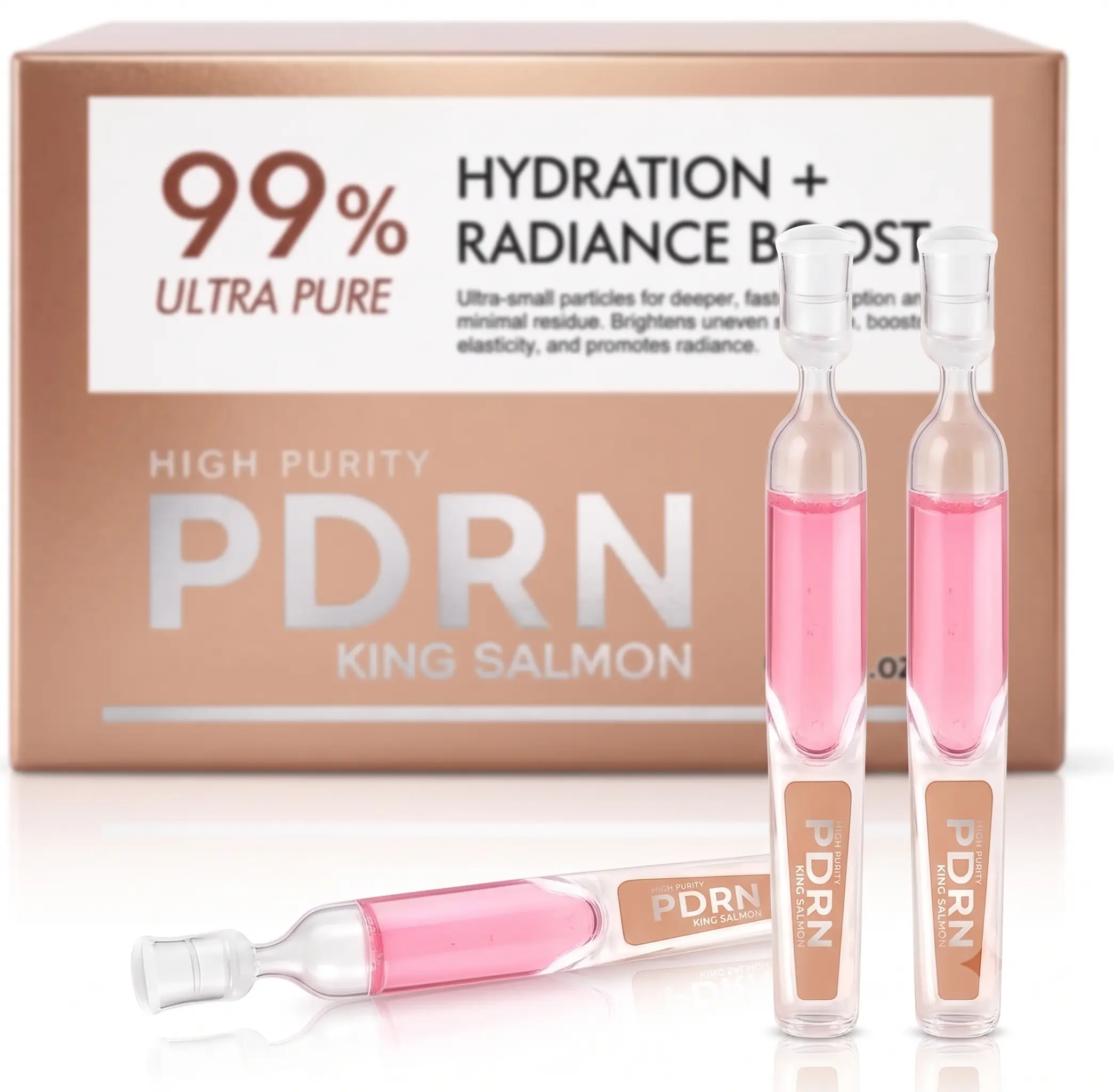PDRN Facial Ampoule Serum with King Salmon Extract - Korean Daily Face Care Product, Radiant Dewy Glow, Moisture Boost, Brightening, Even Texture for Dry-Dull Adult Skin, 10 Single-Use Vials, All Skin Types Compatible
