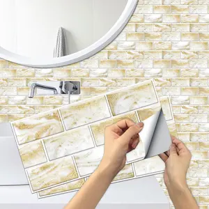 3D Marble Pattern Wall Sticker, Self Adhesive Wall Tile Sticker, Waterproof & Oil-proof Wall Decal for Home Kitchen Bathroom